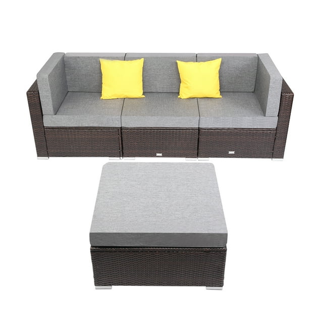 Outdoor Patio Rattan Sofa Furniture Set Combination Cushioned PE Wicker Garden